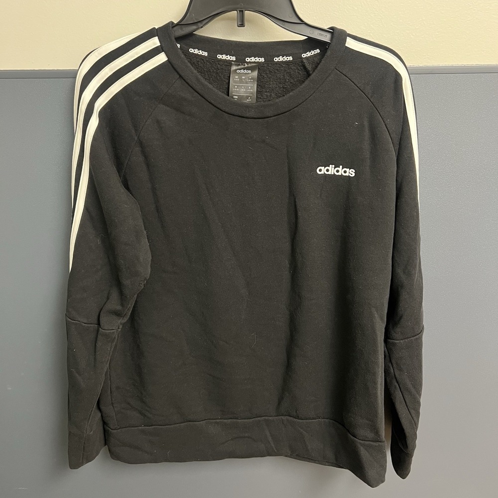 Adidas‎ Women's Essential 3 Stripe Crew Neck Sweatshirt Black FL4894 Size Large